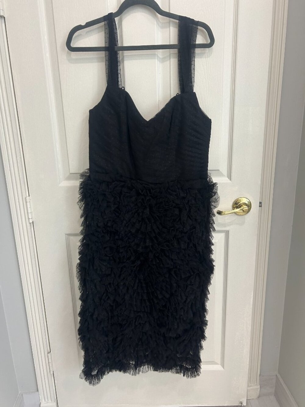 Marchesa Notte Sprinkled Dotted Tulle Textured Cocktail Midi Dress 14 NWT Black - Picture 4 of 8